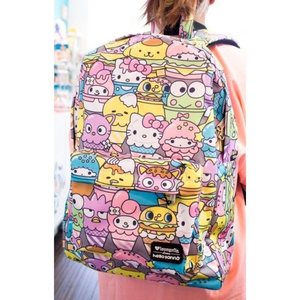 Loungefly X Hello Kitty Sanrio Food Ice Cream Cones‎ Denim Backpack Graphics